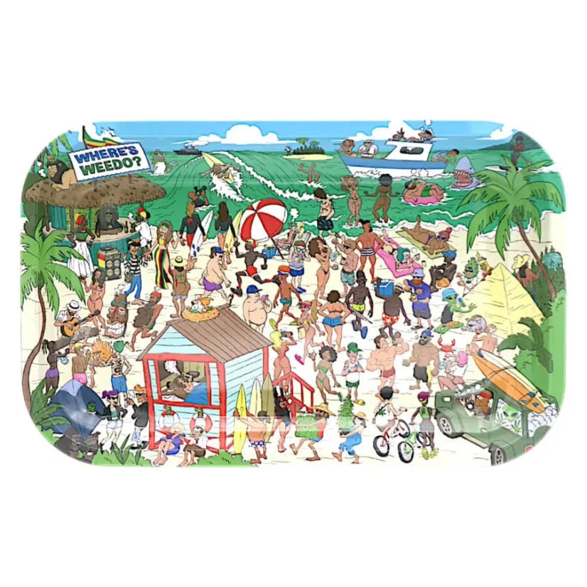 Best Buds Where is Weedo? beach, Metal Rolling Tray Medium, 17x28 cm