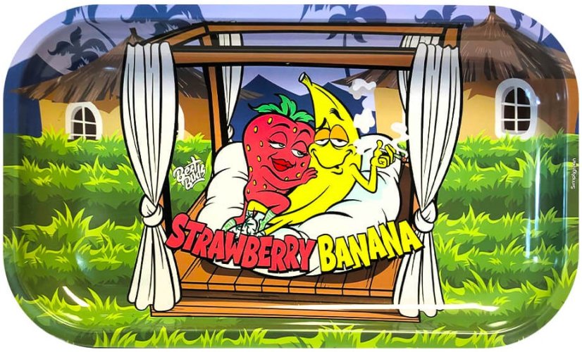 Best Buds Strawberry Banana Metal Rolling Tray Long, 16x27 cm