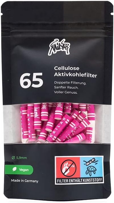 Kailar Cellulose Aktivkohle-Filter Slim ø 5,9mm, 65 Tips/Beutel, pink